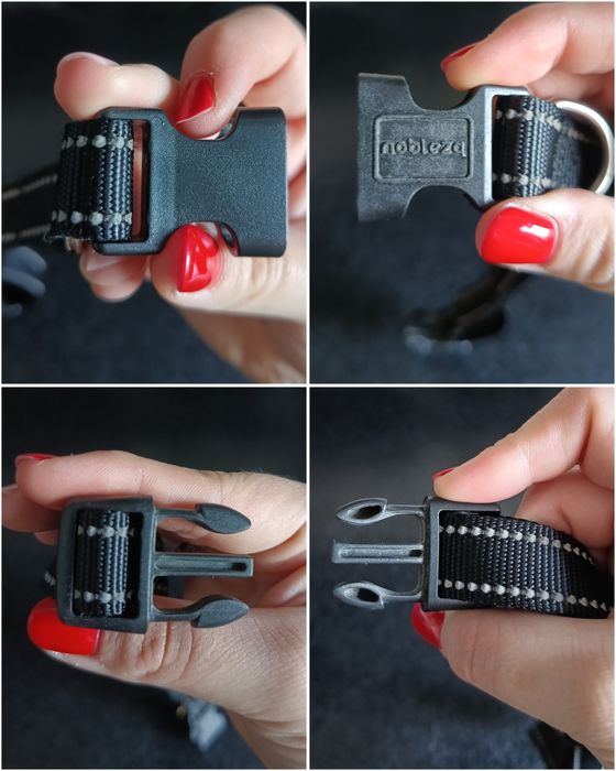 Obroża dla psa odblaskowa, regulowana, czarna, z klamrą