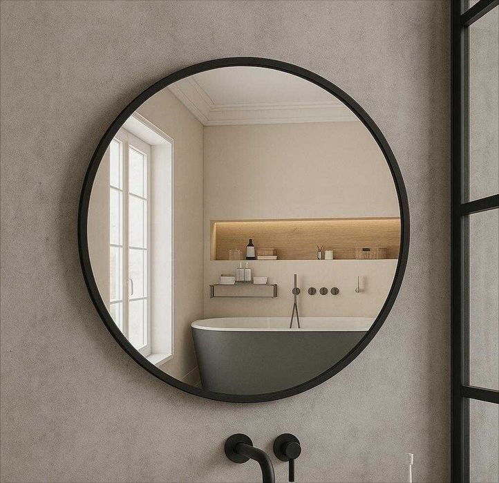 NOWE Lustro Łazienkowe Okrągłe w Ramie Czarne Do Łazienki Przedpokoju