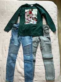 Zestaw 2xspodnie Zara, Reserved + bluzka Zara 134/140/146