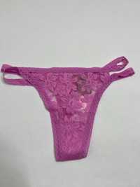 Różowe jasnoróżowe majtki stringi koronkowe Victoria's Secret  r. S
