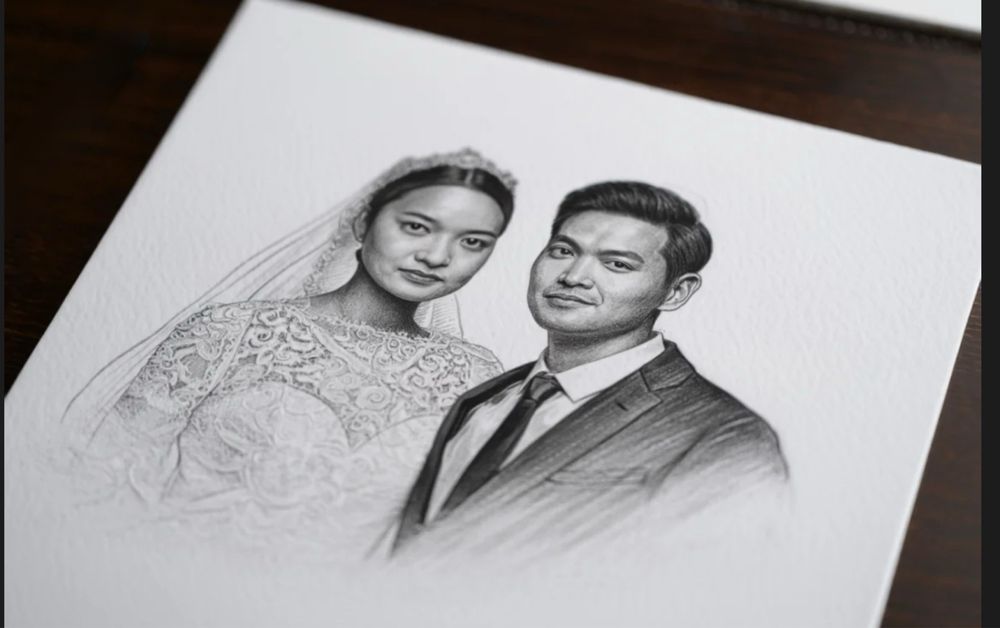 Portret ślubny na zamówienie szkic a4 a3  Rysunek ołówkiem | Warszawa