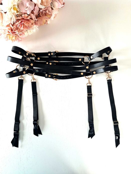 Pas do pończoch eco skóra gothic bielizna domina