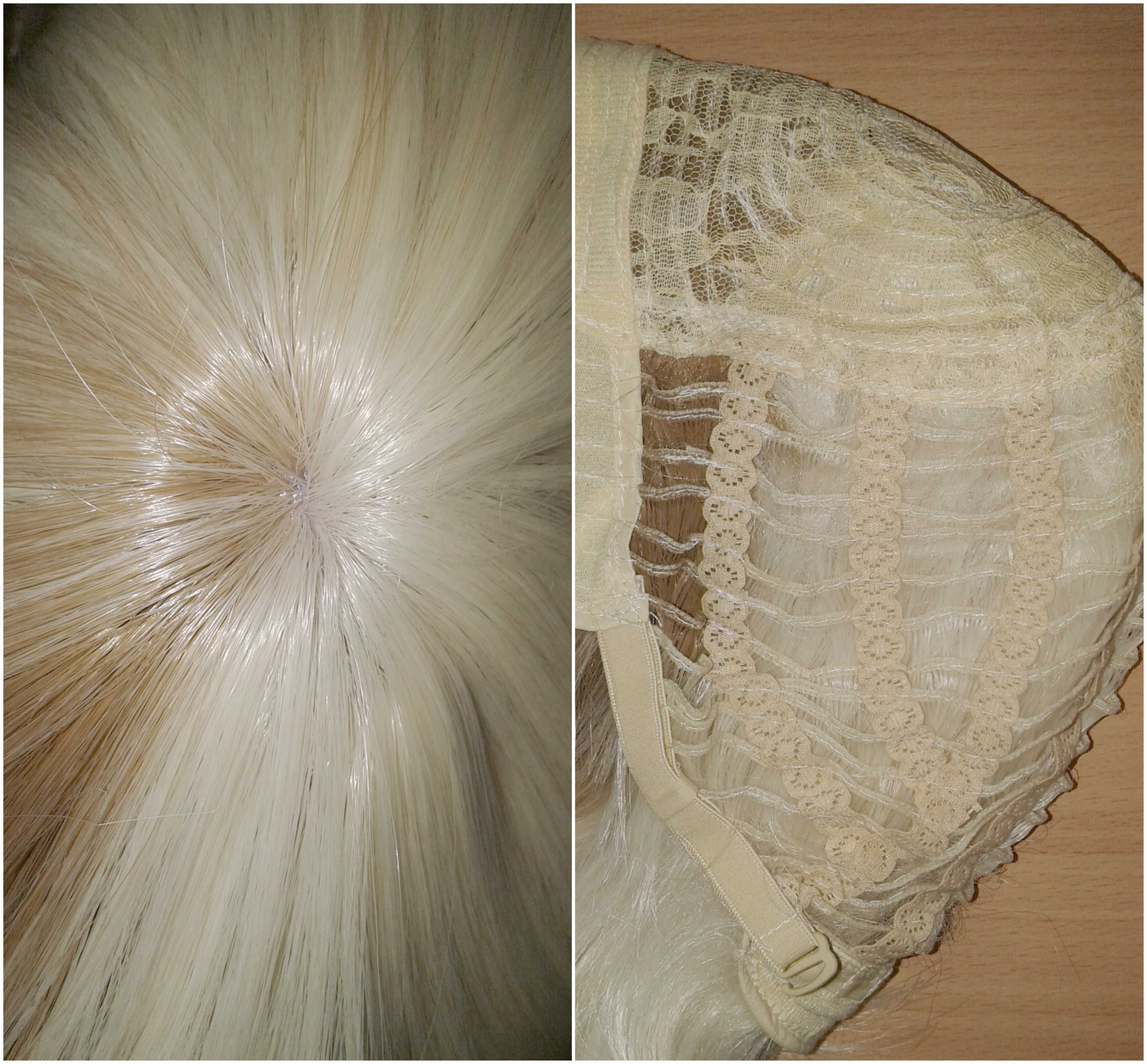 Krótka blond peruka bob z grzywką brązowym pasemkiem cosplay wig