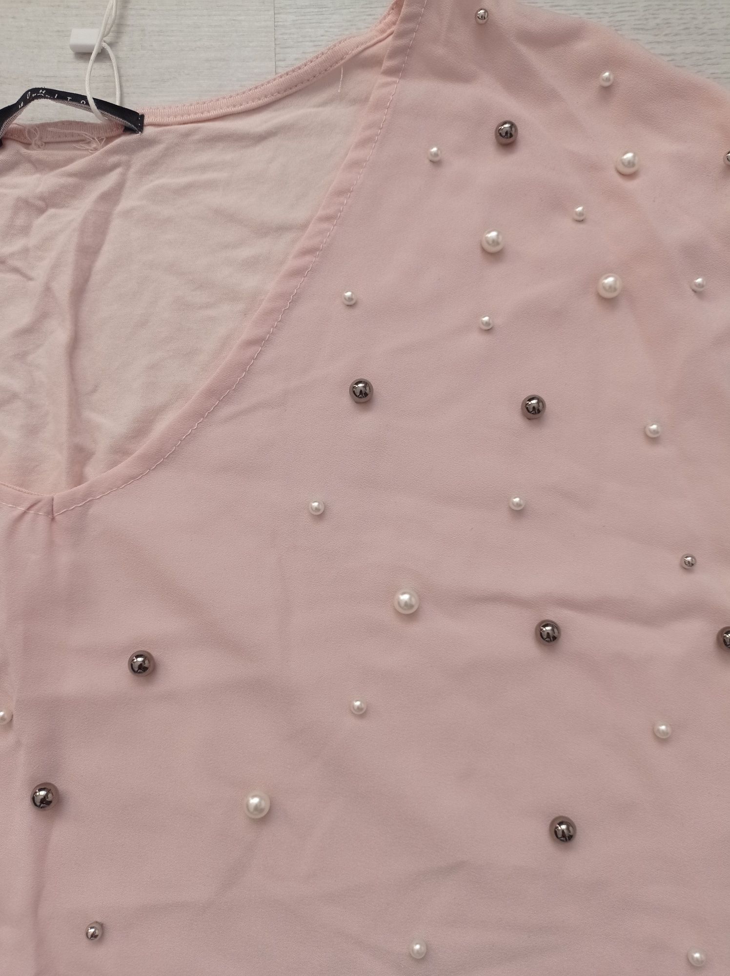 Mohito bluzka elegancka perły perełki pudrowy róż 36 S