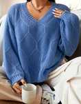 NOWY swobodny sweter r. 4 XL - niebieski w plecione wzory