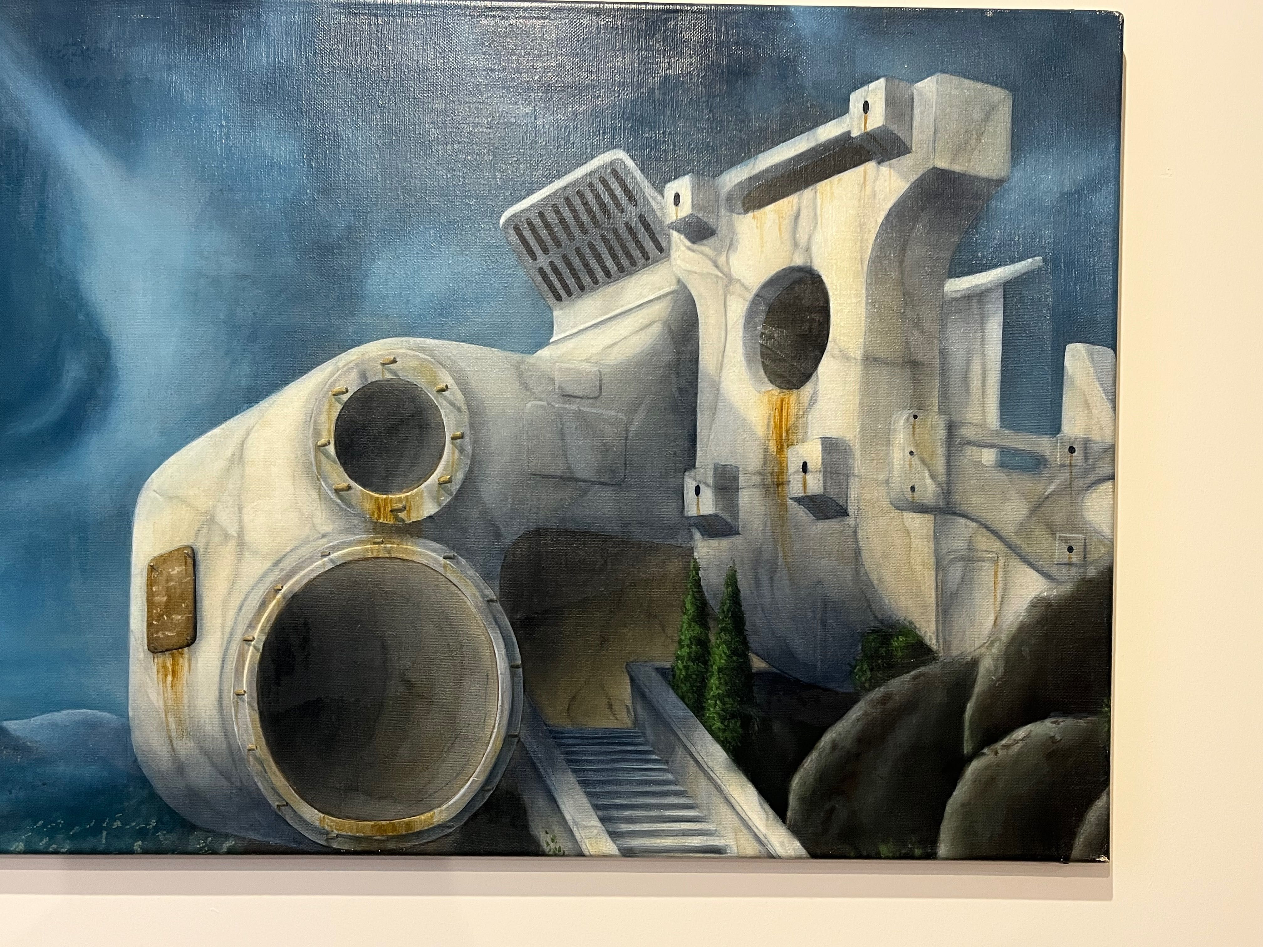 Wielki obraz olej na płótnie, Homeros Utopia 1999r. W stylu Beksiński