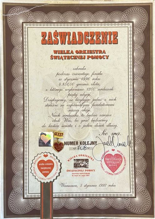 Złote serduszko WOŚP - nr. 708