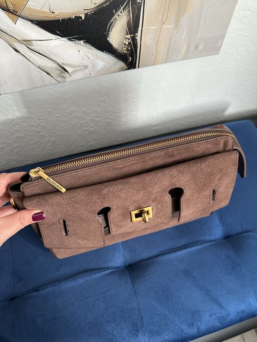 Сумка Balenciaga Bel Air замшева | коричнева, шоколадна, чорнай