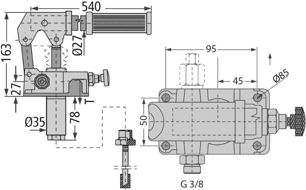 Pompa Hydrauliczna Ręczna Jednostronna + Zbiornik 1L [7153]