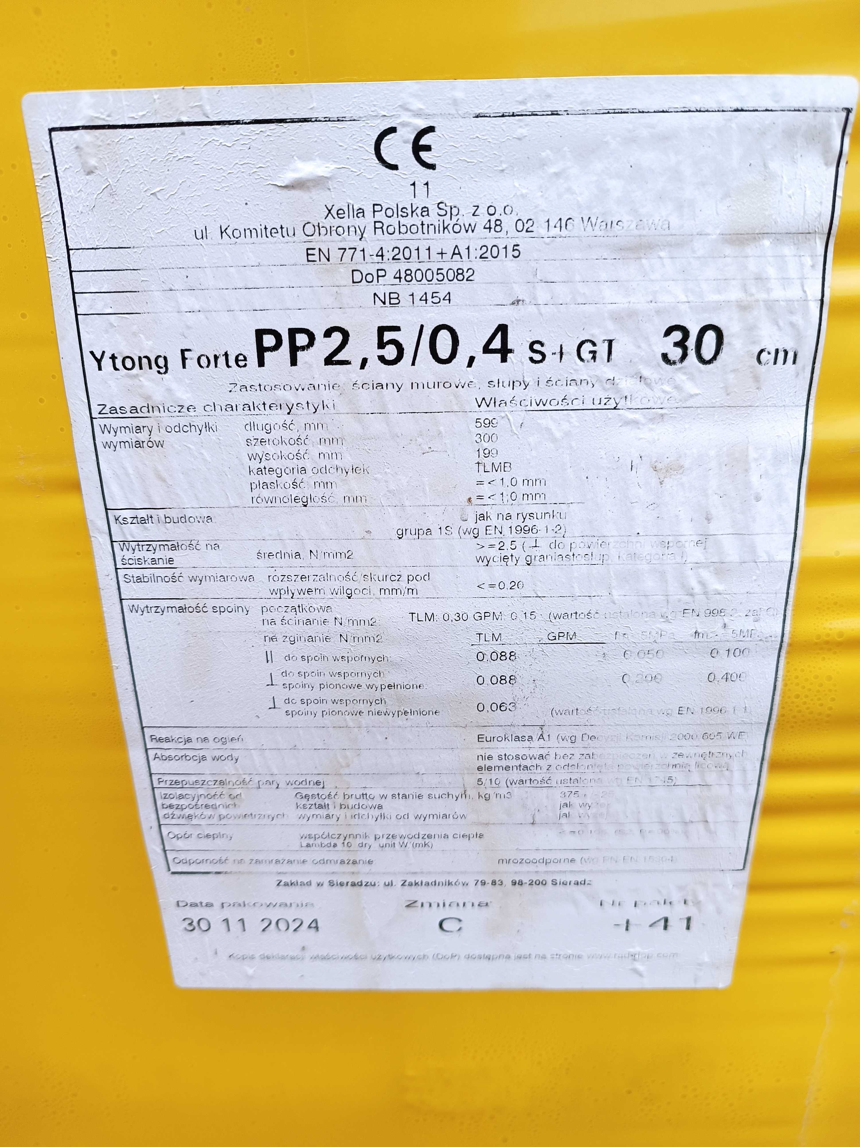 Bloczki/Pustaki Ytong - szerokość 30cm