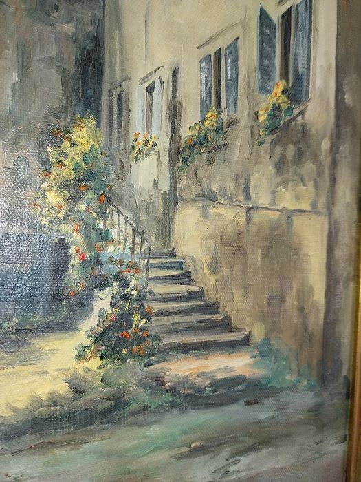 Quadro antigo talha dourada com candeeiro