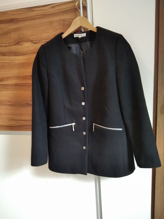 Czarny płaszczyk z flauszu damski rozmiar 40