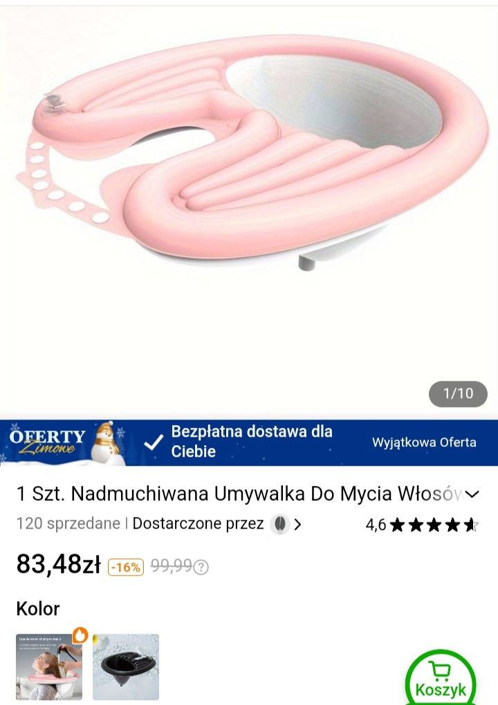 Nadmuchiwana umywalka do włosów