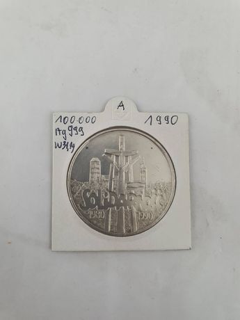 Moneta 100000 zł Solidarność 1990 srebrna 31,1g