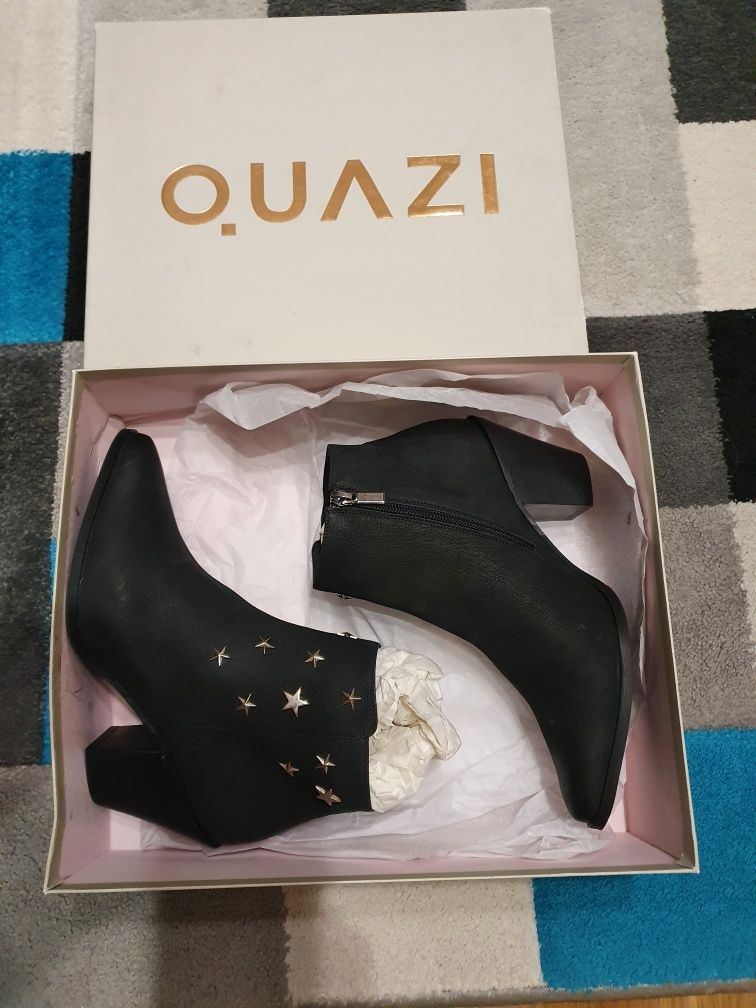 Buty botki Damskie NOWE, piękne skórzane Quazi,nr.38, czarne.OKAZJA!!!