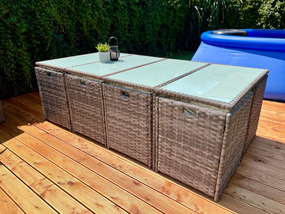 Zestaw Korfu XXL technorattan szary brąz zestaw obiadowy na taras