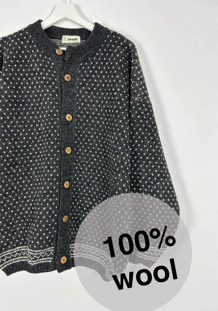 Norweski sweter duży męski 100% wool wełna ciepły vintage zapinany