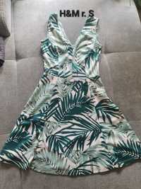 Urocza letnia sukienka H&M S 36 w liście motyw liści