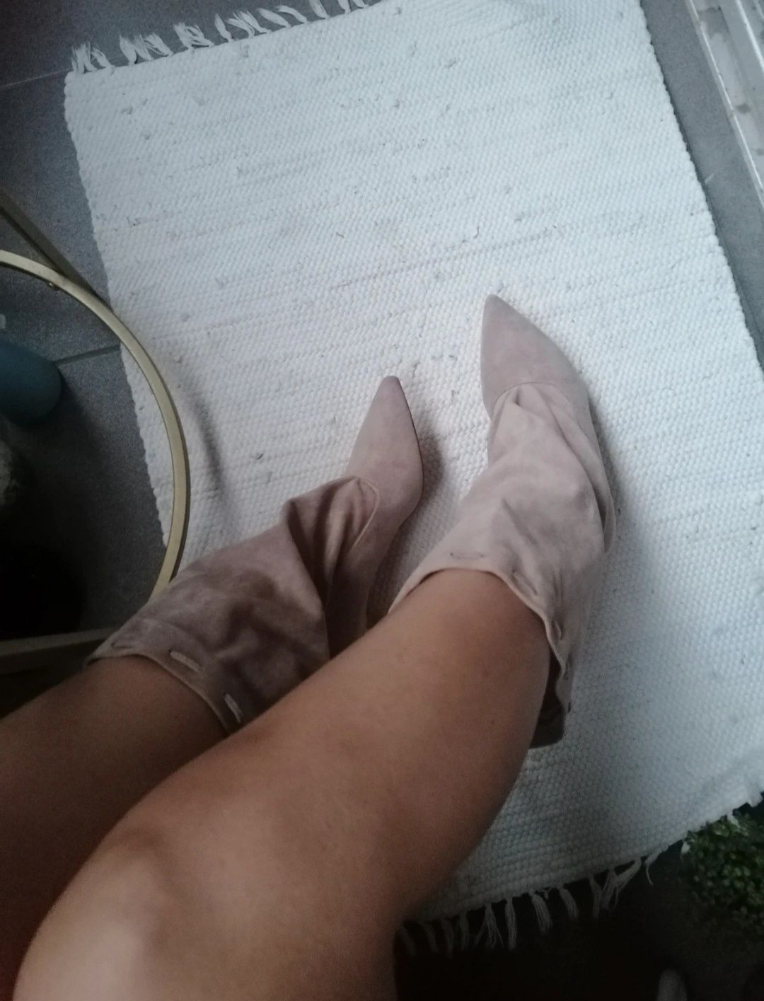 Zamszowe nude kozaki 38 szeroka cholewka niski obcas 5 cm Nowe