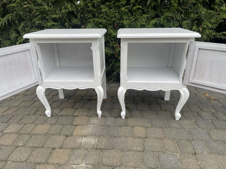 Szafka stolik nocny ludwikowski biały  komoda wąska Ludwik XV