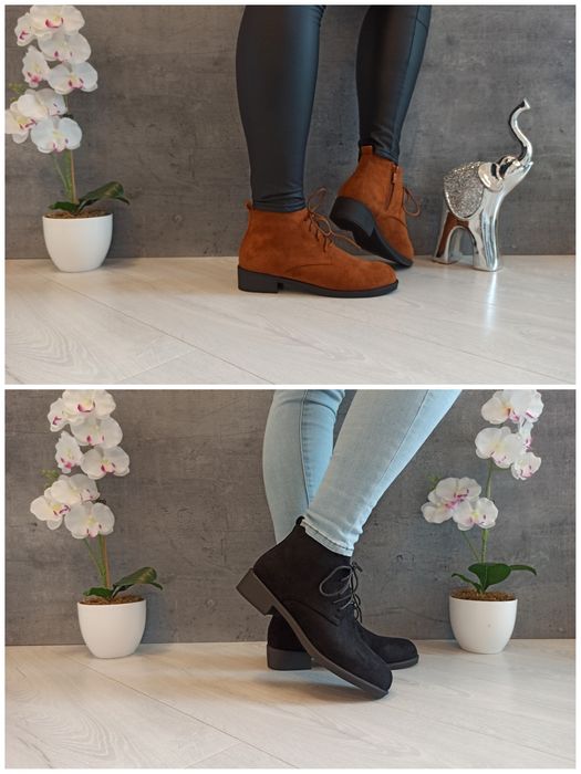 36-41  Botki damskie ocieplone na zamek oraz sznurowadła.
Materia