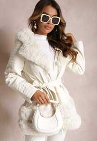 PRO Biała kurtka, kożuszek rozmiar S skóra ekologiczna z futerkiem