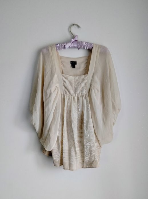 Piękna blizna luźna tiulowa S szerokie rękawy elegancka  wiskoza