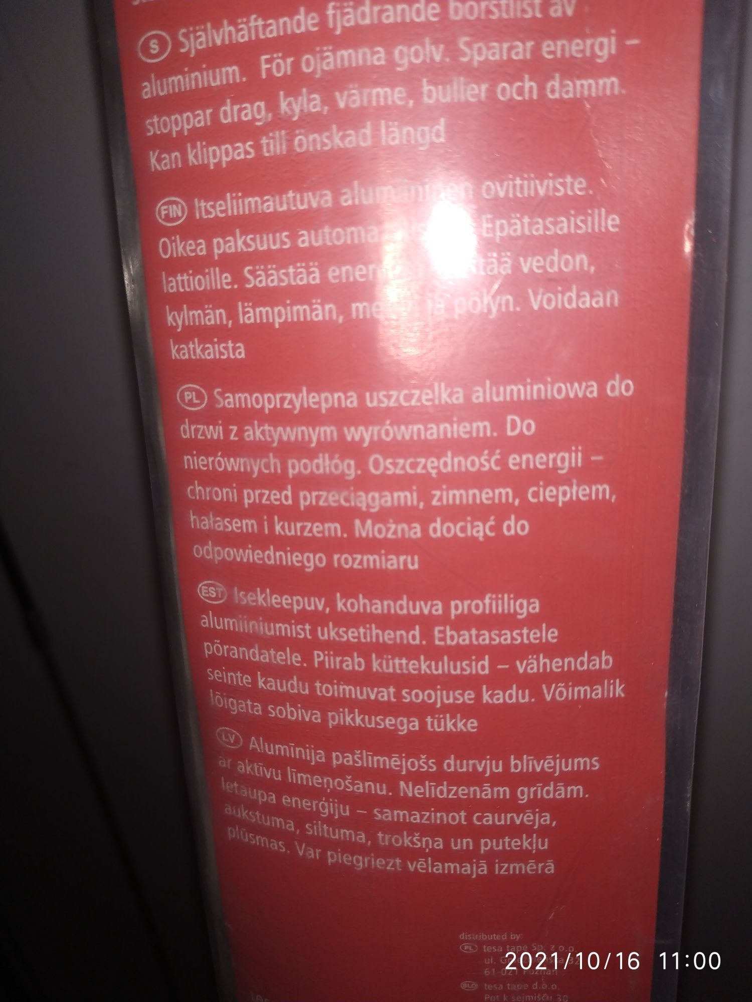 Samoprzylepna uszczelka szczotkowa do drzwi 100x4cm
