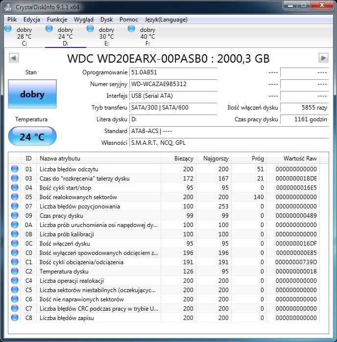Dysk zewnętrzny 2TB WD20EARX w obudowie WD 3,5 USB 3.0
