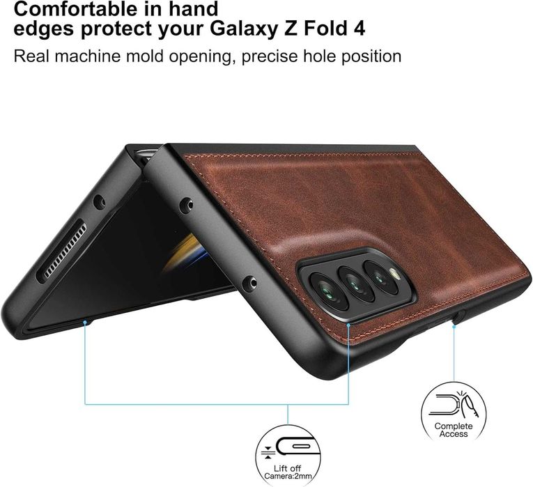 FOLUU etui skórzane do Samsung Galaxy Z Fold 4 5G 360 pancerne brązowe