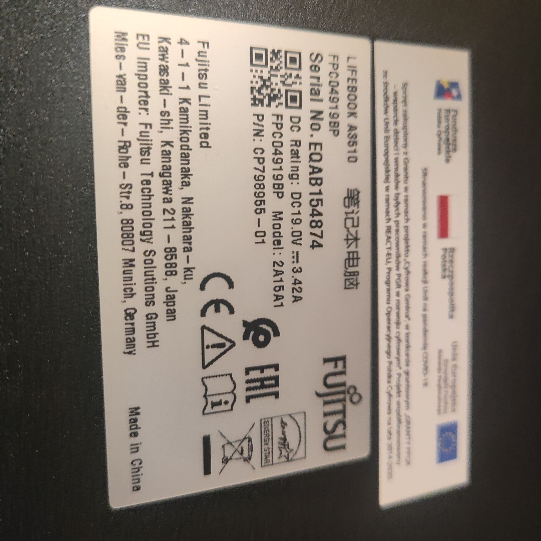 Laptop Fujitsu Lifebook A3510