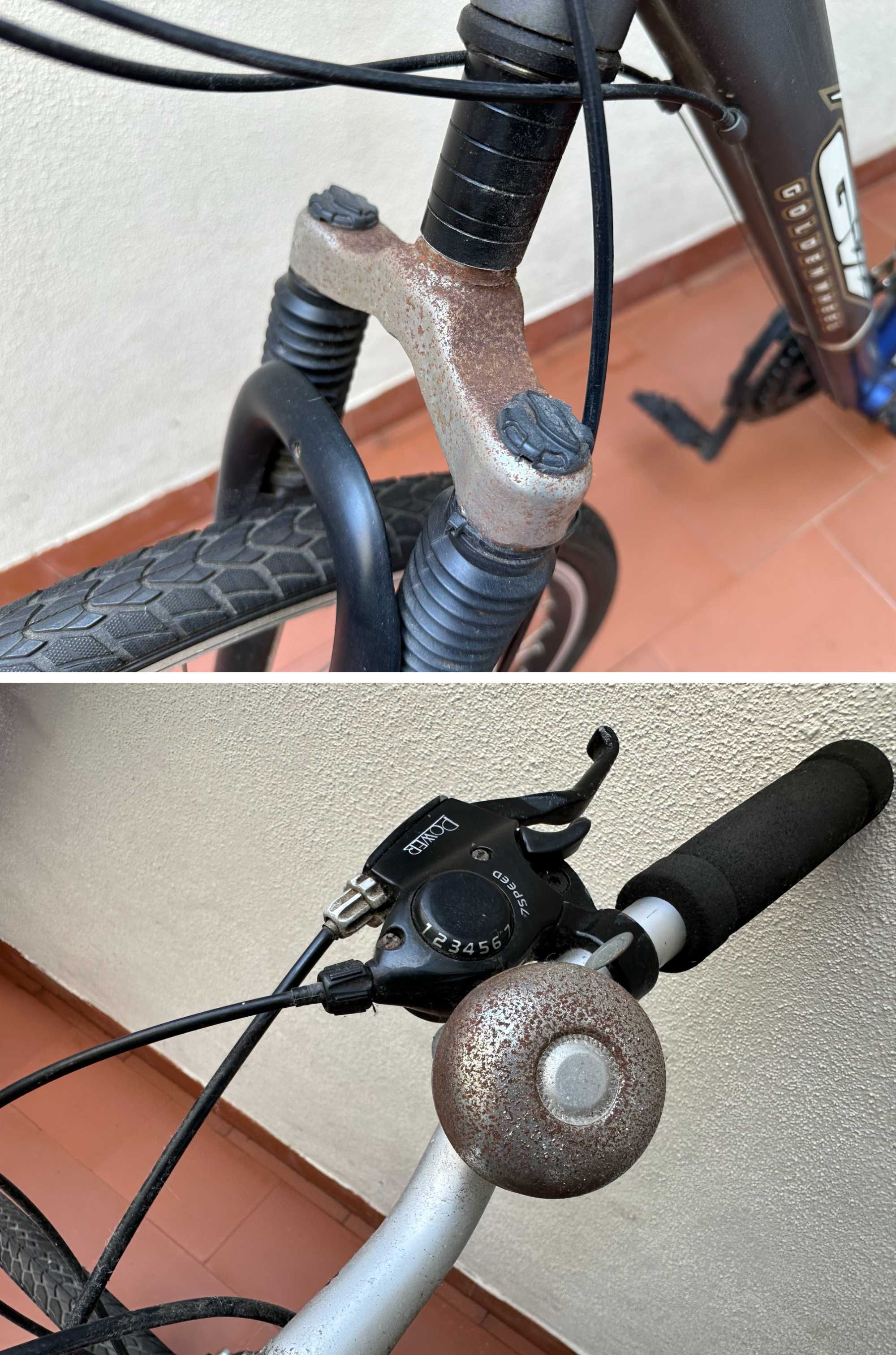 Bicicleta montanha com suspensão e travões de disco