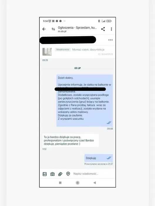 Montaż siatek balkonowych, przed ptakami, na kota. Kraków i okolice