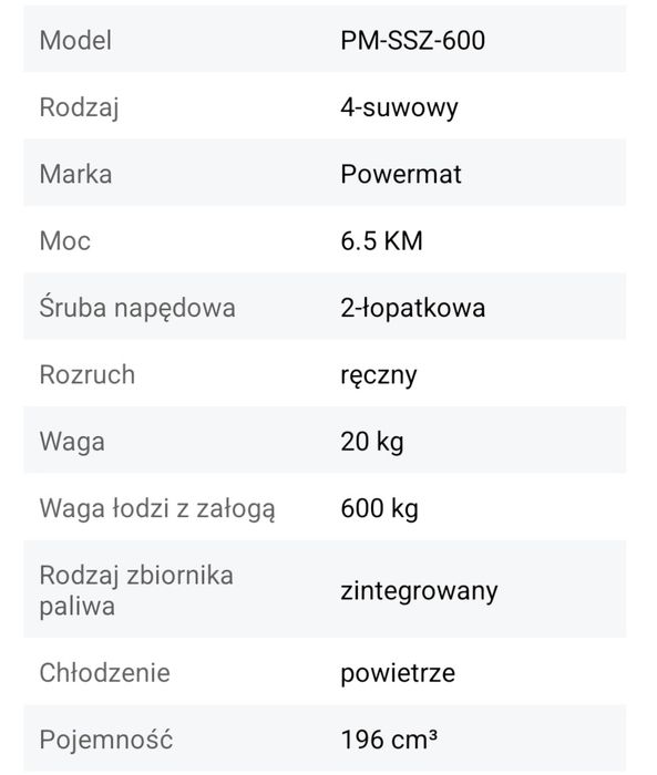 Silnik zaburtowy 6,5 KM, 4,9 kW, 196 cm3