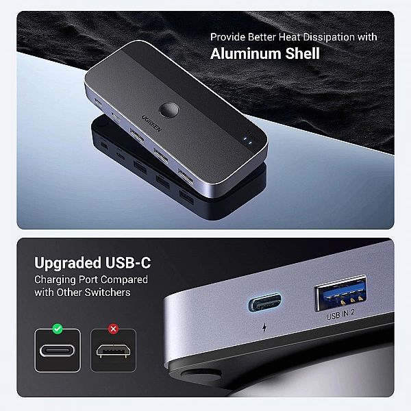 Przełącznik switch Ugreen CM662 USB 3.0 switch 2-in-4 + 2x kabel USB-A