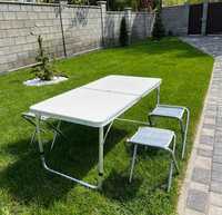 Стол алюминиевый раскладной для пикника белый + 4 стула+чемодан