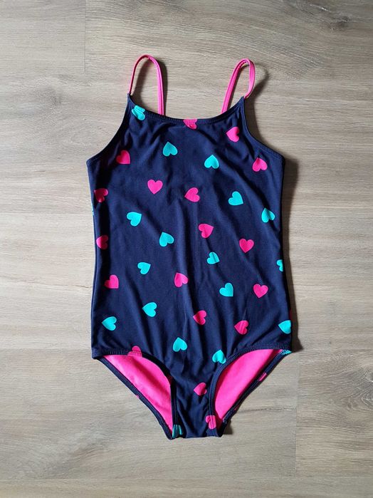 H&M kostium strój kąpielowy granatowo różowy w serduszka roz. 122/128