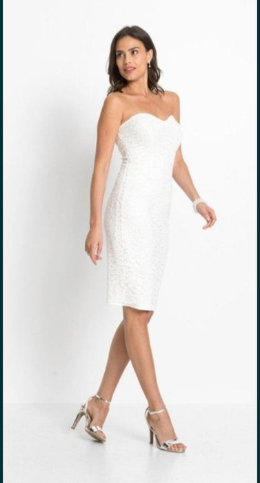 Wyprzedaż sukienka 32 34 śmietankowa koronka cywilny poprawiny panieńs