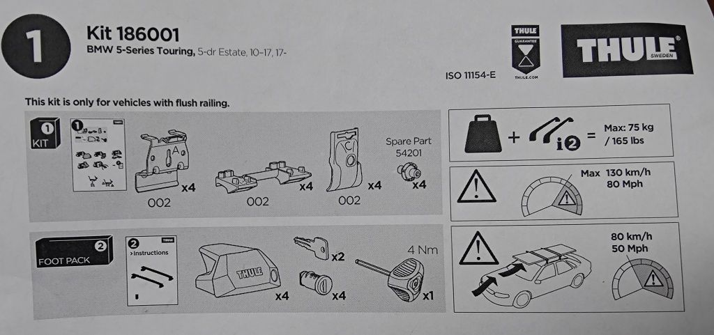 Thule Kit 186001 para BMW 502d Touring
4-pack fit kit