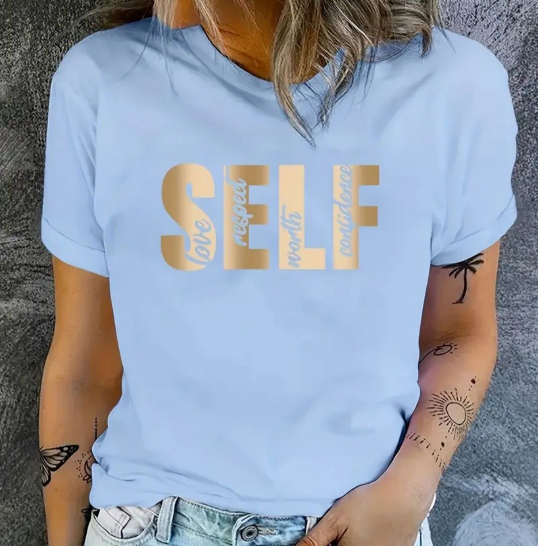 Błękitna koszulka z napisem Self roz.L/XL