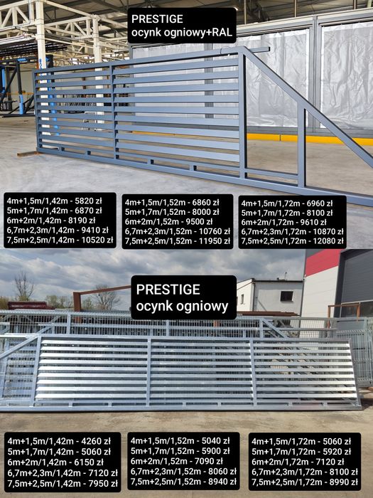 Brama przesuwna panelowa 5mx1,42m, prześwit 4cm, ocynk ogniowy+RAL, in