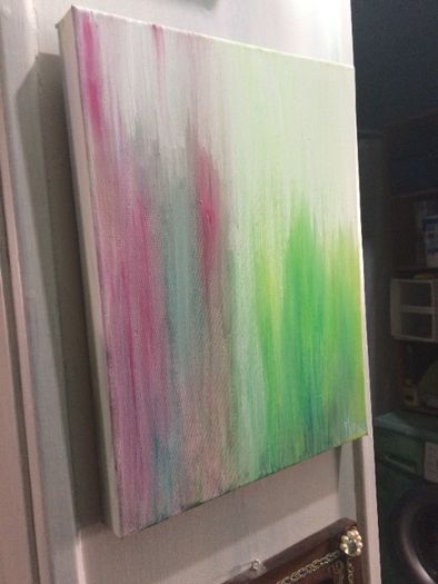 Quadro em Acrílico, abstratos, entre os tons verdes e dos rosas. 40*30