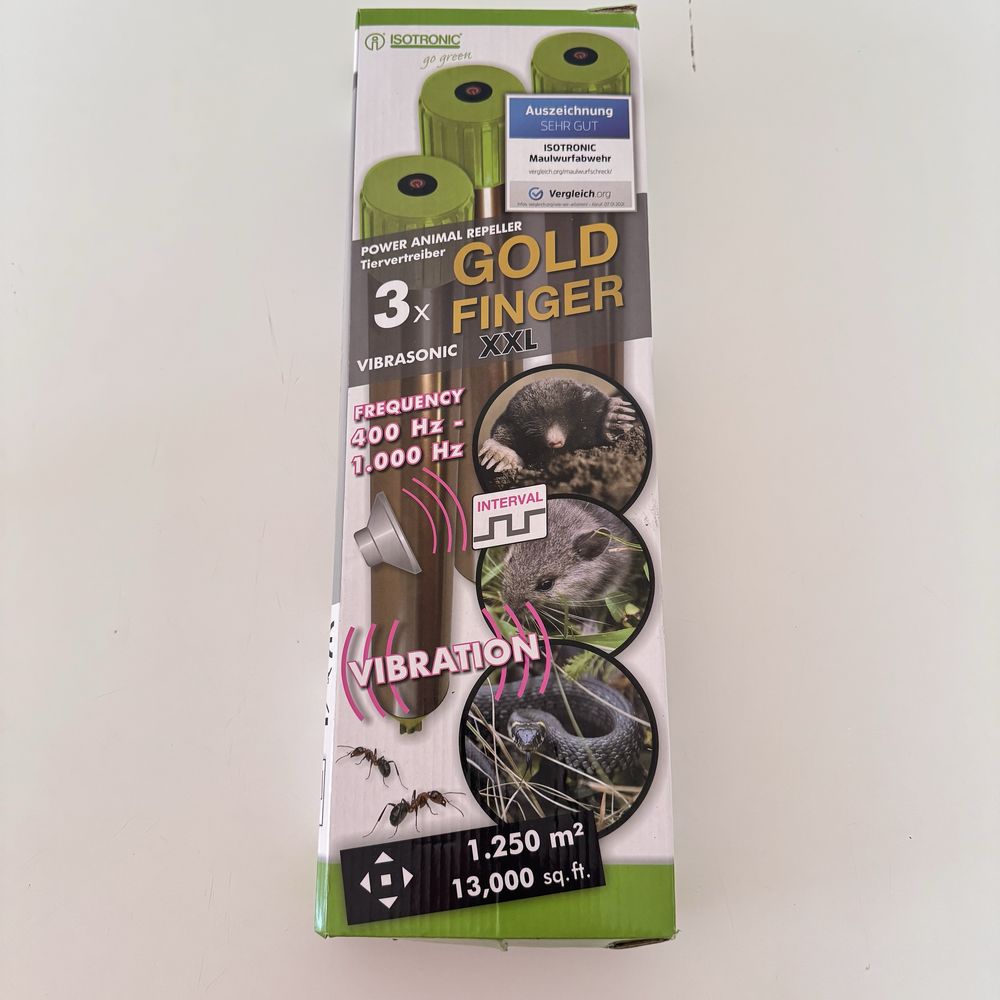 Відлякувач кротів, мишей та змій ISOTRONIC Gold Finger XXL (3 шт.)