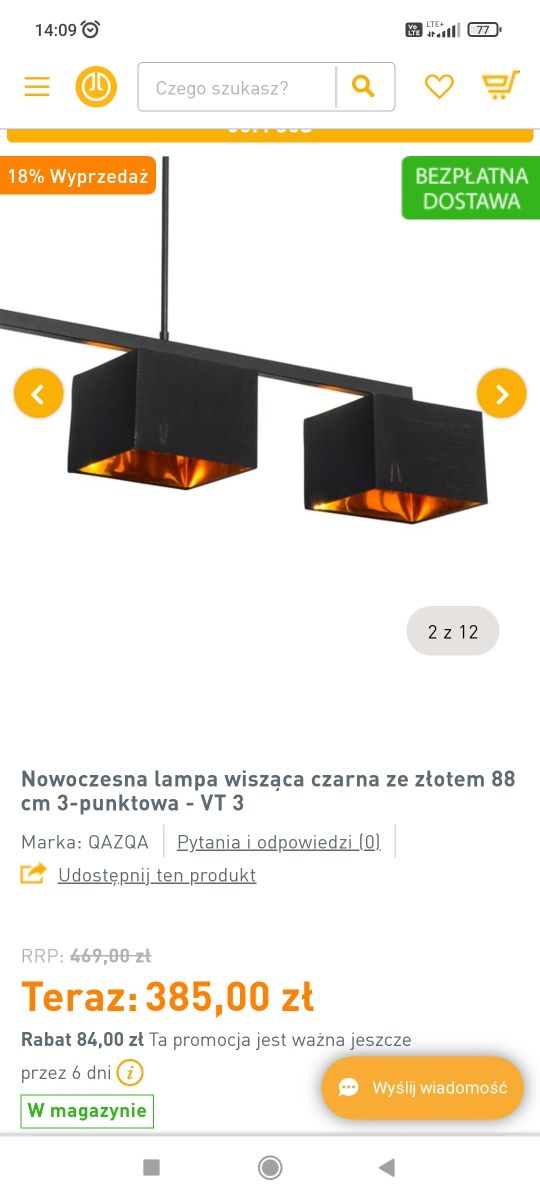 Lampa wisząca do jadalni