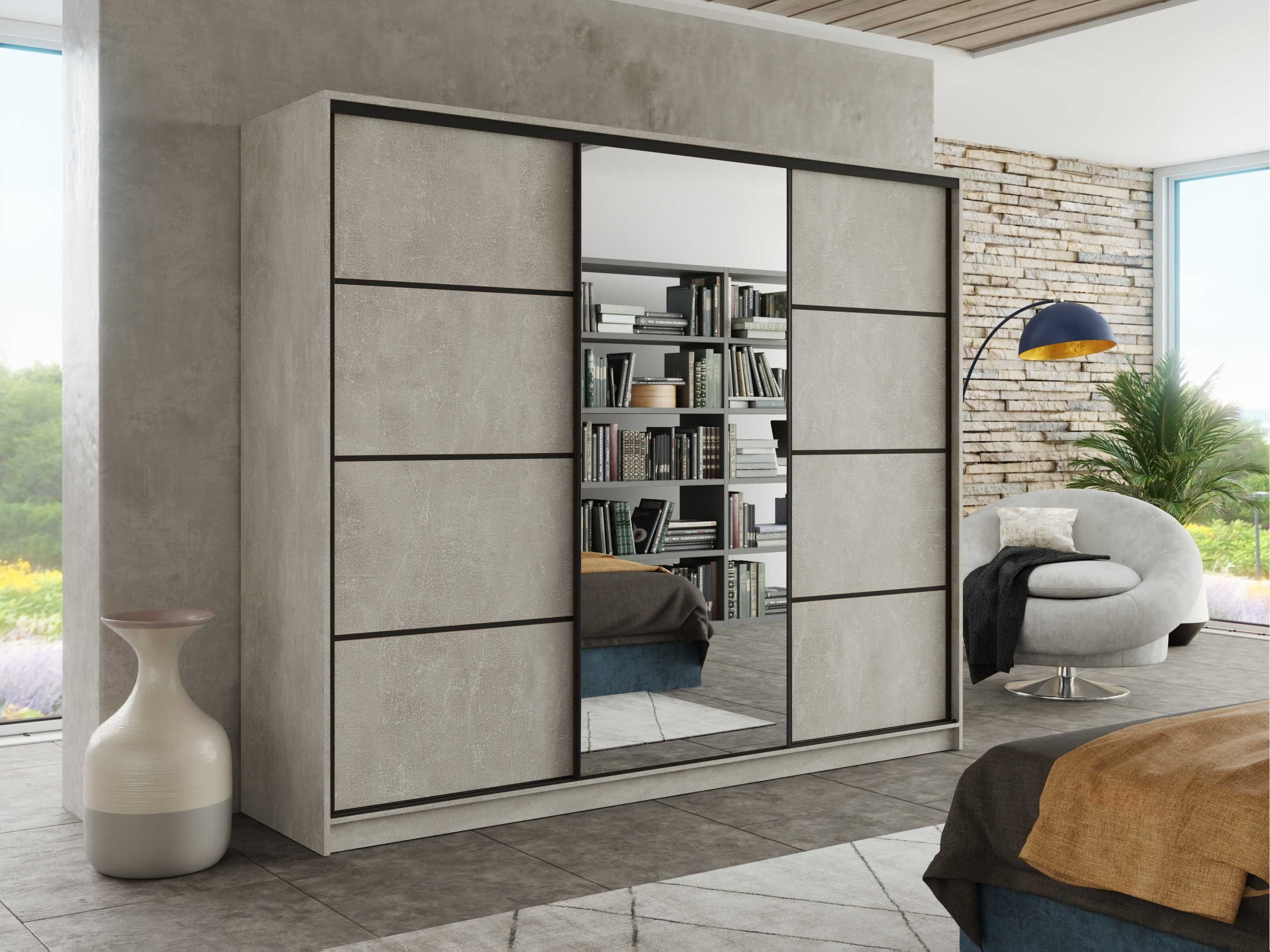 Szafa przesuwna 150x205x56 z lustrem oraz 4xszuflady