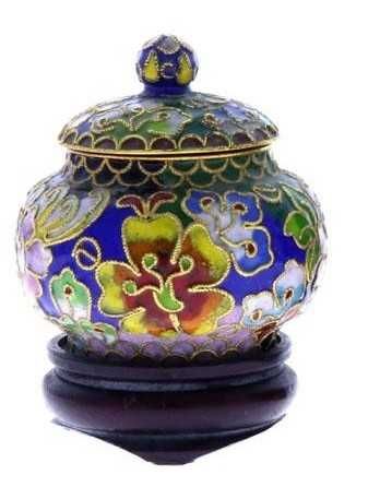 Dois pequenos Potes com tampa em Cloisonné com decoração floral