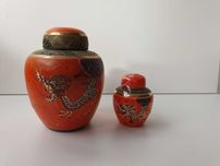 Dois Potes  japonêses Moriage , Dragão Phoenix, metade sec. XX
