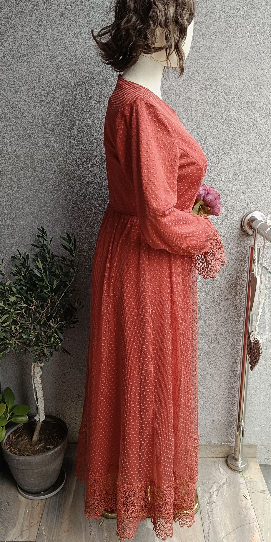 Sukienka długa maxi XL biust 51-58x2 romantic style kolor ceglasty