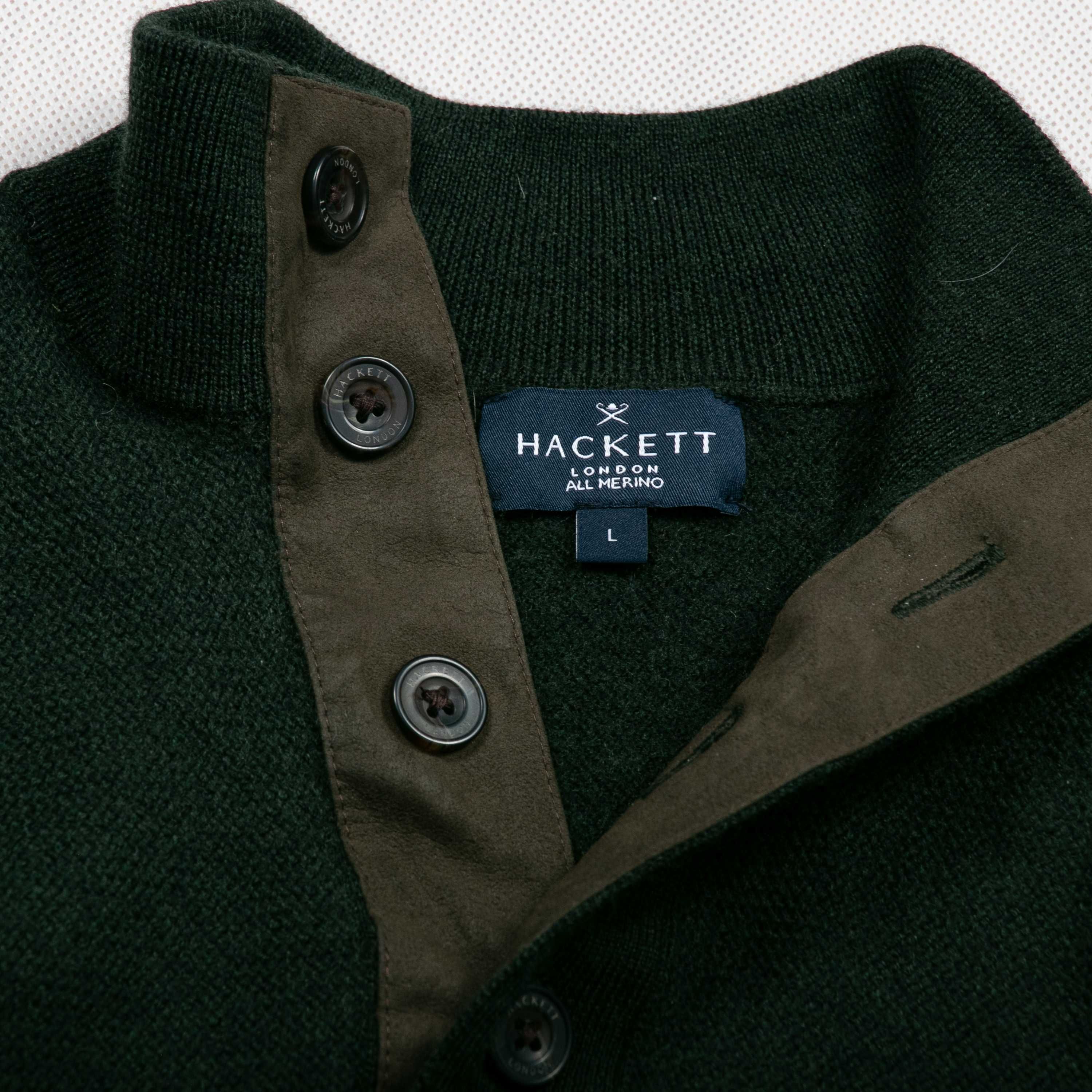 Hackett merino wool sweter z guzikami wełniany S