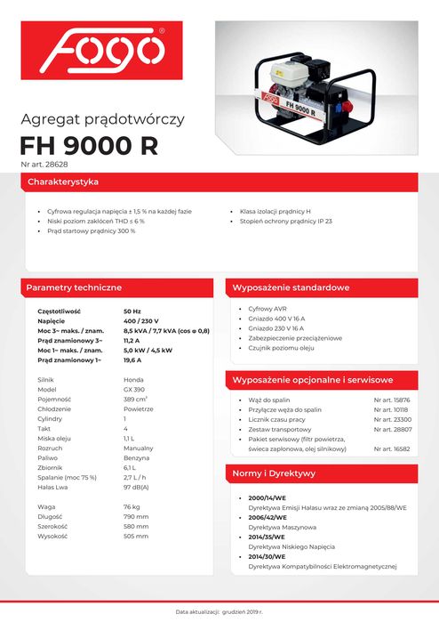 Agregat FOGO prądotwórczy FH 9000 R trójfazowy